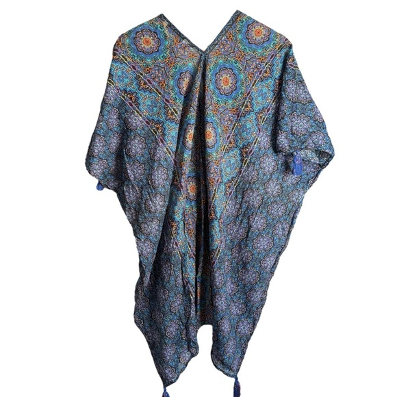 MiracleSuit Danube Bleu Tassel Tunic Caftan Cover Up Women’s Small Blue Mosaic - Picture 4 of 13